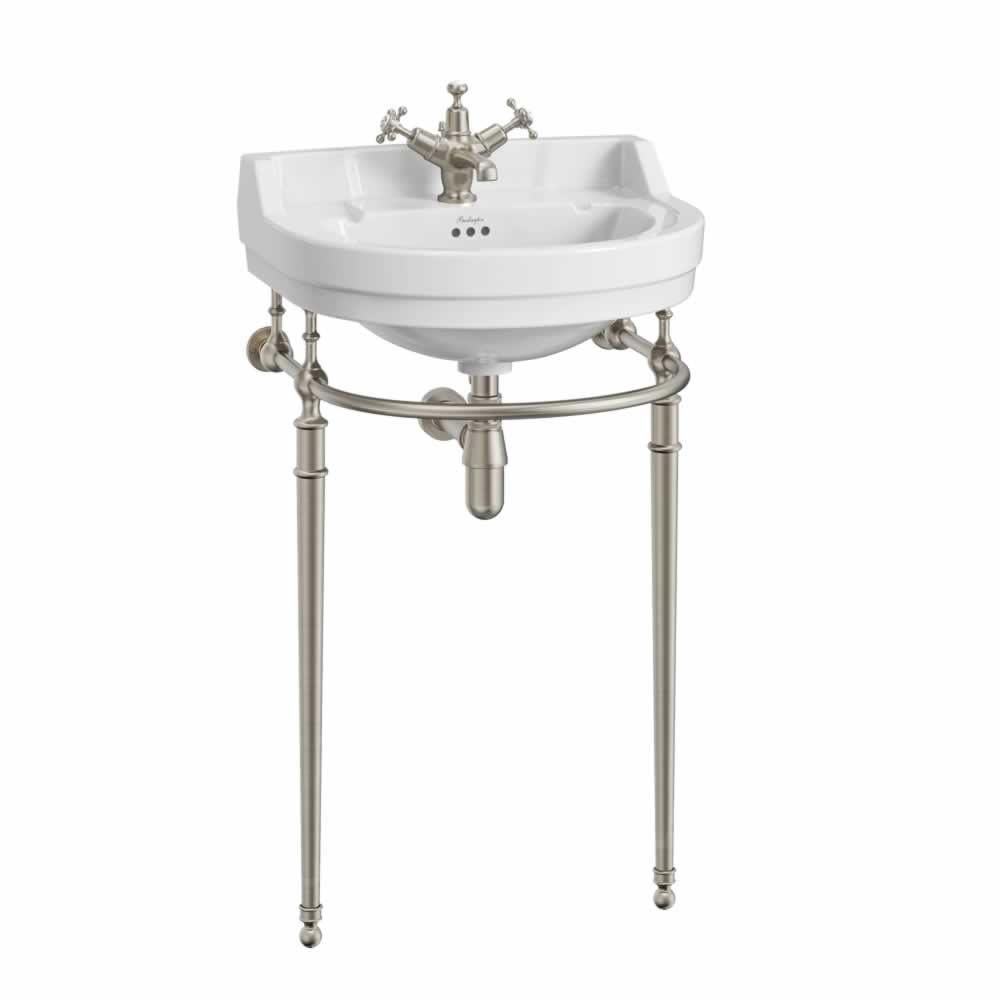 Edwardian round 56cm basin & brushed nickel extended wash stand